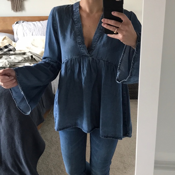 bell sleeve denim top